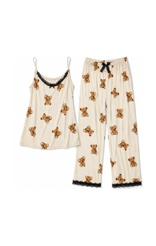 Feg Store Kadın Krem Ayıcık Baskılı Siyah Dantel Detaylı İp Askılı Pijama Takımı Feg Store Kadın Krem Ayıcık Baskılı Siyah Dantel Detaylı İp Askılı Pijama Takımı