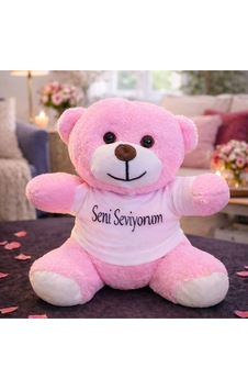 Seni Seviyorum Tişörtlü Pembe Peluş Ayıcık Belirtilmemiş