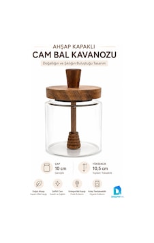 Ahşap Kapaklı Cam Bal Kavanozu Ve Entegre Bal Kaşığı 10 Cm Şeffaf Ahşap Kapaklı Cam Bal Kavanozu Ve Entegre Bal Kaşığı 10 Cm Şeffaf