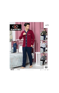 Kapitex 5818 Erkek Uzun Kol Patlı Pijama Takımı Bordo