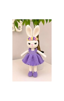 Amigurumi Mor Elbiseli Taçlı Tavşan Organik Oyuncak