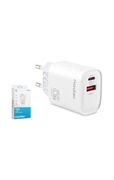 Nodar Nd1013 Usb-a Type-c Çift Çıkışlı Hızlı Şarj Adaptörü 45w Beyaz Nodar Nd1013 Usb-a Type-c Çift Çıkışlı Hızlı Şarj Adaptörü 45w Beyaz