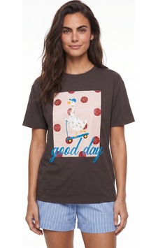 Onloox Kadın Kahverengi Kahverengi Yumuşak Hafif Kumaş Bisiklet Yaka Relaxed Fit Nakışlı Figür Baskılı T-shirt Onloox Kadın Kahverengi Kahverengi Yumuşak Hafif Kumaş Bisiklet Yaka Relaxed Fit Nakışlı Figür Baskılı T-shirt