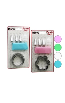 8pcs Pasta Süsleme Seti - 3-kurabiye Kalıp Yuvarlak - Çiçek 1-krema Torbası - 3-metal+1-pls.uç 547