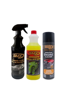 Susuz Motor Temizleme Spreyi + Seramik Katkılı Hızlı Ve Pratik Cila + Konsantre %40 Cilalı Oto Şampuanı Araç Bakım Seti-3