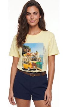 Onloox Kadın Tereyağ Tereyağ Pamuklu Bisiklet Yaka Kısa Kollu Italy Temalı Baskılı Nefes Alabilir T-shirt Onloox Kadın Tereyağ Tereyağ Pamuklu Bisiklet Yaka Kısa Kollu Italy Temalı Baskılı Nefes Alabilir T-shirt