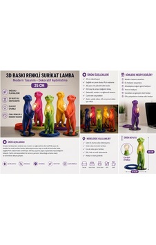 3d Baskı Renkli Surikat Lamba 25 Cm Dekoratif Modern Masa Lambası Pla Sağlıklı Malzeme E14 Uyumlu Çok Renkli