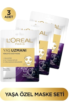L'Oreal Paris Yaş Uzmanı 50+ Yenileyici Kağıt Yüz Maskesi 3'Lü L'Oreal Paris Yaş Uzmanı 50+ Yenileyici Kağıt Yüz Maskesi 3'Lü