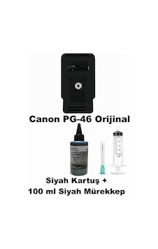 Canon Pixma E414 / Pg-46 Siyah Tıpalı Dolabilen Kartuş+100 Ml Mürekkep+şırınga Canon Pixma E414 / Pg-46 Siyah Tıpalı Dolabilen Kartuş+100 Ml Mürekkep+şırınga