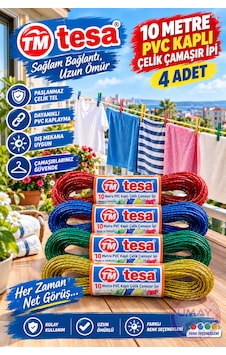 4 Adet 10 Metre Pvc Kaplı Çelik Çamaşır İpi Dayanıklı Çamaşır Asma Ve Kurutma İpi Karışık/Çok Renkli 4 Adet 10 Metre Pvc Kaplı Çelik Çamaşır İpi Dayanıklı Çamaşır Asma Ve Kurutma İpi Karışık/Çok Renkli
