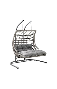Bodrum Double Çiftli Rattan Bahçe Salıncağı Rehome Balkon Salıncağı Gri