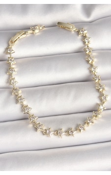 Pirinç Gold Renk Zirkon Taşlı Yıldız Model Vıp Seri Kadın Bileklik Renkli