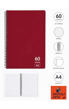 Saygılıofis 60 Yaprak A4 Spiralli Pp Kapak Kareli Defter Kırmızı Saygılıofis 60 Yaprak A4 Spiralli Pp Kapak Kareli Defter Kırmızı