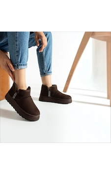 Black Flex Cozy Pelush Kadın Günlük Kısa Bot Kahve 36-40 Acı Kahverengi
