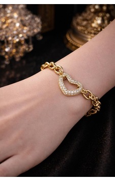 Paslanmaz Çelik Gold Desenli Kristal Kalp Altın