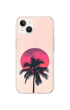 iPhone 13/14 Uyumlu Palmiye Kırmızı Ay Baskılı Silikon Kılıf Renkli iPhone 13/14 Uyumlu Palmiye Kırmızı Ay Baskılı Silikon Kılıf Renkli