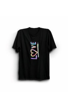 Dogutrend 14 Şubat Sevgililer Günü Love Baskılı Oversize Bisiklet Yaka T-shirt - Siyah