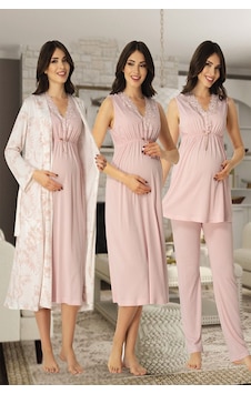 Kaktüslohusa Mayss Collections 8036 Pembe Renk Gecelik Sabahlık,pijama 4'lü Takım Seti Pembe