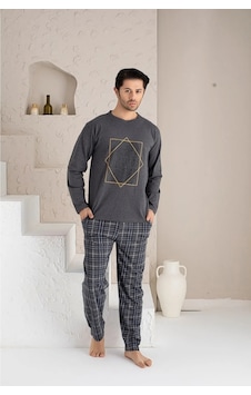 Qulat Erkek Ekose Desenli Uzun Kollu Sıfır Yaka Pijama Takımı Süper Rahatlık 001