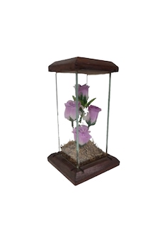 Ahşap Camlı Çiçek Biblo1 19 Cm