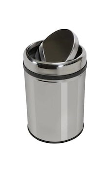 Metal Paslanmaz Krom Pratik Döner Kapaklı 16 Litre Çöp Kutusu Kovası - 1 Adet Krom