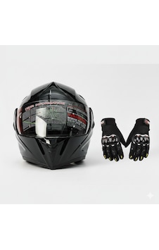 Eldivenli Motor Kaskı Sİyah Eldivenli Motor Kaskı Sİyah
