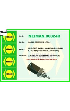 Hararet Müşür 3 Fişli Clıo-clıo Symbl- Mgn-kng-r9-logan 1.4-1.6 Mp 7700103348-7700101968 Neıman 226306024r/ 8200561449 Hararet Müşür 3 Fişli Clıo-clıo Symbl- Mgn-kng-r9-logan 1.4-1.6 Mp 7700103348-7700101968 Neıman 226306024r/ 8200561449