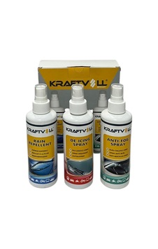 Kraftvoll Buz Çözücü + Yağmur Kaydırıcı + Buğu Önleyici 3'lü Set Sprey 250 Ml. Beyaz
