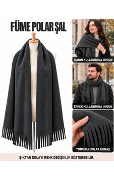 Bigohobi Unisex Polar Şal, Kadın Ve Erkek Kışlık Püsküllü Yumuşak Polar Kumaş Şal Füme Bigohobi Unisex Polar Şal, Kadın Ve Erkek Kışlık Püsküllü Yumuşak Polar Kumaş Şal Füme