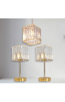 Metal Kristal Camlı Sarkıt Avize Ve Abajur Seti Yatak Odası Abajur Salon Avize Altın - Şeffaf Metal Kristal Camlı Sarkıt Avize Ve Abajur Seti Yatak Odası Abajur Salon Avize Altın - Şeffaf