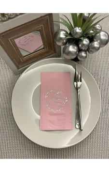 Gümüş Yaldızlı Pembe Bir Ömür El Ele Peçete 16 Adet Gümüş Yaldızlı Pembe Bir Ömür El Ele Peçete 16 Adet