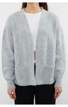 Ersefa Kadın Modern Tarz Oversize V Yaka Regular Triko Hırka gri Ersefa Kadın Modern Tarz Oversize V Yaka Regular Triko Hırka gri