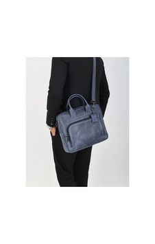 Erzeno %100 Hakiki Crazy Deri El İşçiliği Vintage Bilgisayar Ve Evrak Çantası - Dana Derisi Özel Tasarım - 13-14 İnç Laptop Ve Macbook Uyumlu Eskitme Lacivert - 896173158 Eskitme Lacivert