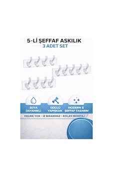 3 Adet 5'li 29 7 Silikon Askı Şeffaf Güçlü Kendinden Yapışkanlı Kapı Duvar Askısı Ağır Yük Taşıma Şeffaf