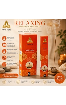 Mahur Relaxing Rahatlatıcı Çubuk Tütsü 120 Adet 6 Kutu X 20 Adet, Premium Kokulu Tütsü, Ev Ofis Yoga Ve Meditasyon İçi