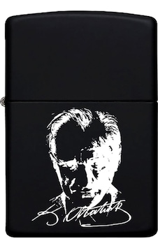 Atatürk Imza Metal Çakmak Benzinli Siyah Zippo Çakmak