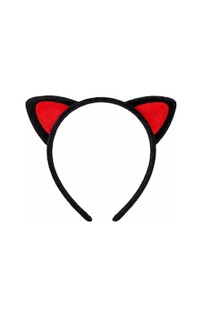 Peluş Kedi Kulak Taç Kırmızı Siyah Çocuk Parti Kostüm Tacı