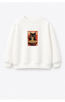 Monila Unisex Çocuk Beyaz Kedi Baskılı Pamuklu Sweatshirt Ekru Monila Unisex Çocuk Beyaz Kedi Baskılı Pamuklu Sweatshirt Ekru