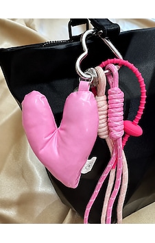 Haki Store Light Pink Kalp Çanta Charmı, Çanta Süsü, Anahtarlık Pembe