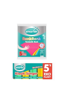 Smarter Klasik Bulaşık Süngeri 5 li + Renk Renk Temizlik Bezi 5 li Smarter Klasik Bulaşık Süngeri 5 li + Renk Renk Temizlik Bezi 5 li
