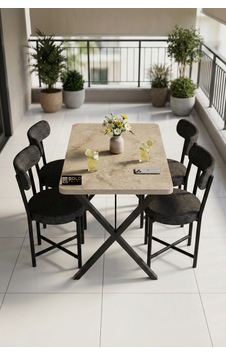 Mutfak Masası 4 Sandalyeli Set 110x70 Cm Modern Bahçe Cafe Masa Takımı 4 Kişilik Tedy 9883 Anstrasit Ahşap - Altın Mutfak Masası 4 Sandalyeli Set 110x70 Cm Modern Bahçe Cafe Masa Takımı 4 Kişilik Tedy 9883 Anstrasit Ahşap - Altın