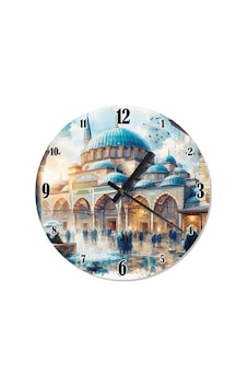 Eski Zamanlarda Çinili Cami Desenli Duvar Saati Çok Renkli Eski Zamanlarda Çinili Cami Desenli Duvar Saati Çok Renkli