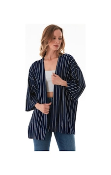 Fullamoda Çizgili Bürümcük Kumaş Kimono Lacivert Fullamoda Çizgili Bürümcük Kumaş Kimono Lacivert
