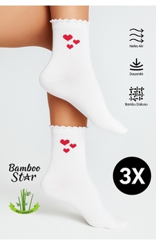 Bamboo Star Bambu Kadın Beyaz Fırfırlı Lastiksiz Kalpli Kadın Soket 3lü Beyaz Çorap İz Bırakmaz Sıkmayan Çorap Bamboo Star Bambu Kadın Beyaz Fırfırlı Lastiksiz Kalpli Kadın Soket 3lü Beyaz Çorap İz Bırakmaz Sıkmayan Çorap