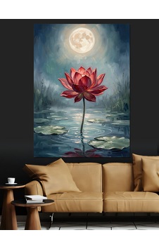 Ay Işığı Altında Lotus Çiçeği Dekoratif Kanvas - Mdf Ahşap Tablo Ay Işığı Altında Lotus Çiçeği Dekoratif Kanvas - Mdf Ahşap Tablo