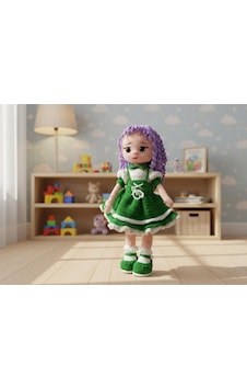 El Yapımı Amigurumi Kız Bebek Kişiye Özel Renk Seçenekli Örgü Oyuncak Açık Yeşil