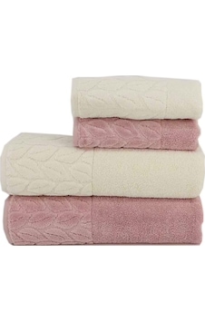 Romans Hazal 4Lü Banyo Havlu Takımı Krem/Lila Romans Hazal 4Lü Banyo Havlu Takımı Krem/Lila