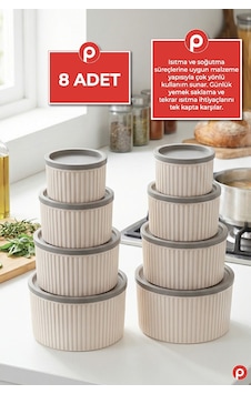 8'li Çizgili Yuvarlak Saklama Kabı Seti Bej 3l - 1.8l - 1l - 0.55l Mikrodalga & Dondurucu Uyumlu Bej 8'li Çizgili Yuvarlak Saklama Kabı Seti Bej 3l - 1.8l - 1l - 0.55l Mikrodalga & Dondurucu Uyumlu Bej