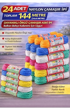 24 Adet Naylon Çamaşır İpi 6 Metre Dayanıklı Örgü Çamaşır Askı İpi Toplam 144 Metre Beyaz - Siyah 24 Adet Naylon Çamaşır İpi 6 Metre Dayanıklı Örgü Çamaşır Askı İpi Toplam 144 Metre Beyaz - Siyah