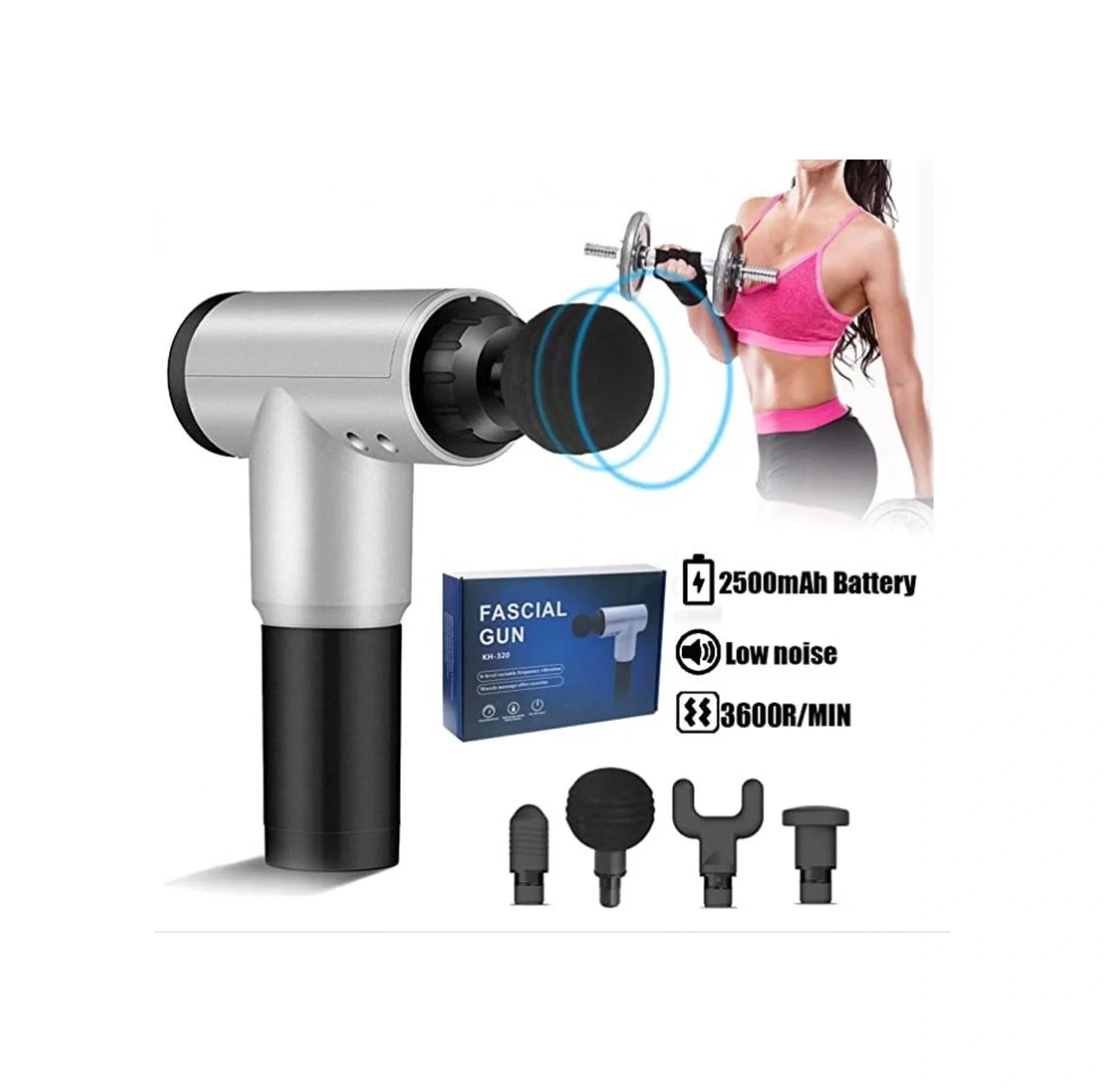 Fascial Gun Rh-320 6 Kademe Hız Ayarlı, 4 Parça Başlıklı, Usb Şarjlı, Masaj Tabanca Aleti Fascial Gun Rh-320 6 Kademe Hız Ayarlı, 4 Parça Başlıklı, Usb Şarjlı, Masaj Tabanca Aleti